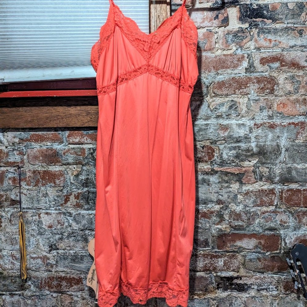 Coral satin slip dress